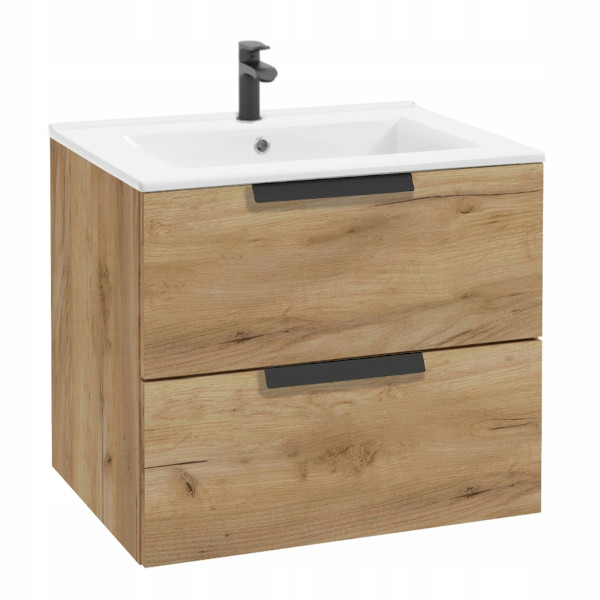 Szafka Łazienkowa 60 x 46 cm Dąb Craft Złoty Wisząca Szuflady z Umywalką 990357