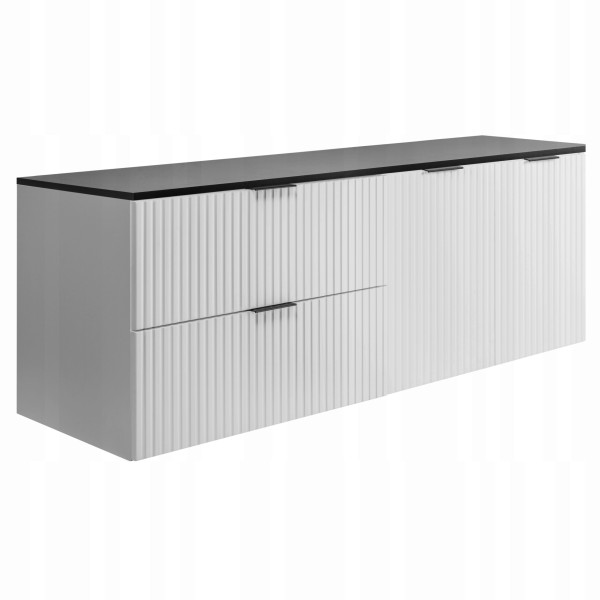 Szafka Łazienkowa Biała Drzwi Szuflady Flisan 160X46 Cm Z Czarnym Blatem 1058787