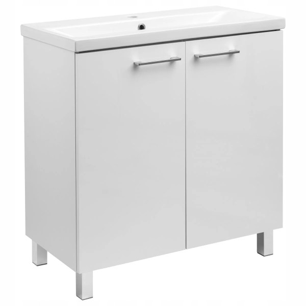 Szafka Łazienkowa Biała Stojąca z Umywalką 80 x 40 cm 2 Drzwi Półka Połysk 961485