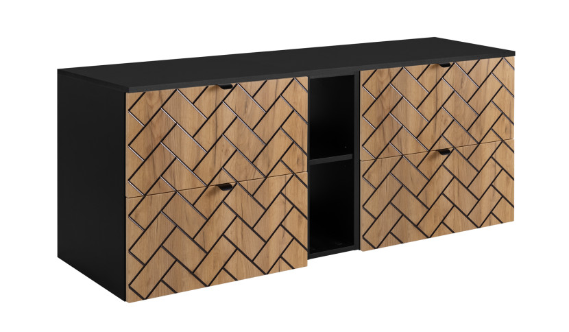 Szafka łazienkowa, Dąb Craft, 140 x 57 x 46 cm, czarne uchwyty 1060501