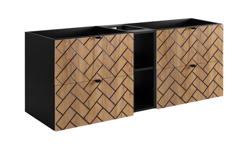 Szafka łazienkowa, Dąb Craft, 140 x 57 x 46 cm, czarne uchwyty 1060473