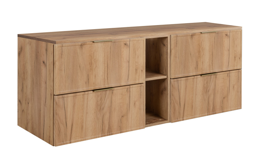 Szafka łazienkowa, Dąb Craft, uchwyt złoty, 140 (2 x 60 + 20) x 46 x 57 cm 1059023