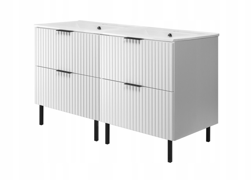 Szafka łazienkowa FLOW 120 cm biała ryflowana z umywalką i nóżkami glamour 717121