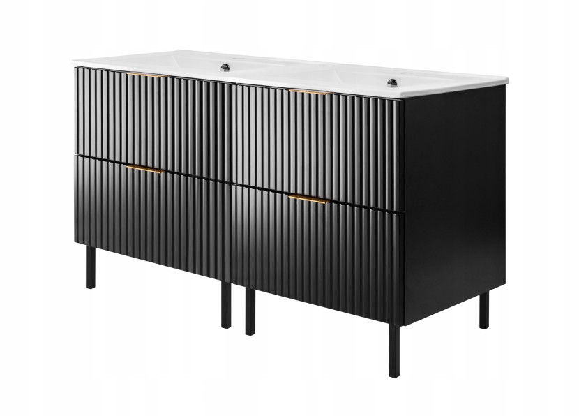 Szafka łazienkowa FLOW 120 cm czarna ryflowana z umywalką i nóżkami glamour 717117