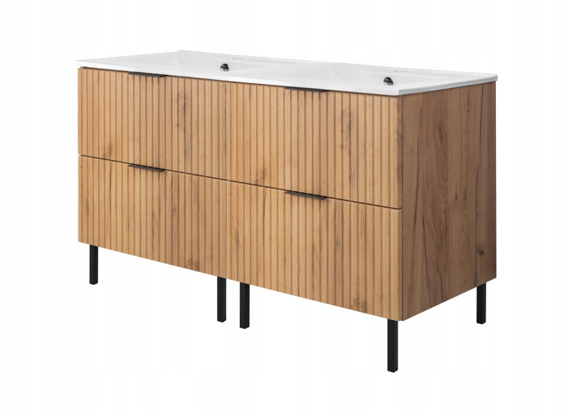 Szafka łazienkowa FLOW 120 cm dąb craft złoty ryflowana z umywalką i nóżkam 717119