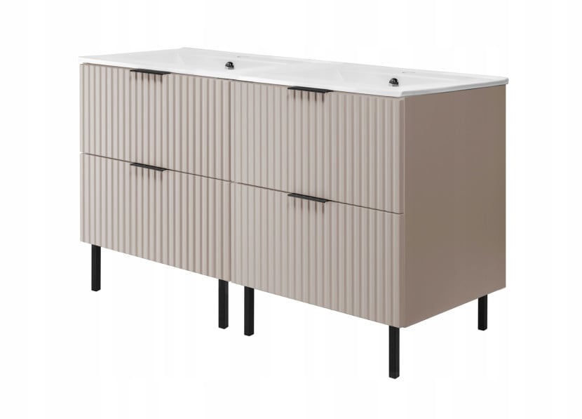 Szafka łazienkowa FLOW 120 cm kaszmir ryflowana z umywalką i nóżkami 717111