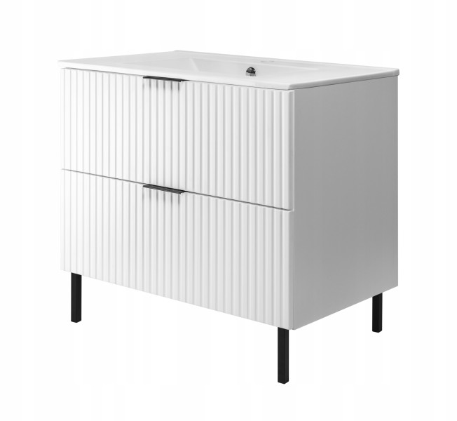Szafka łazienkowa FLOW 80 cm biała z umywalką i metalowymi nóżkami 717124