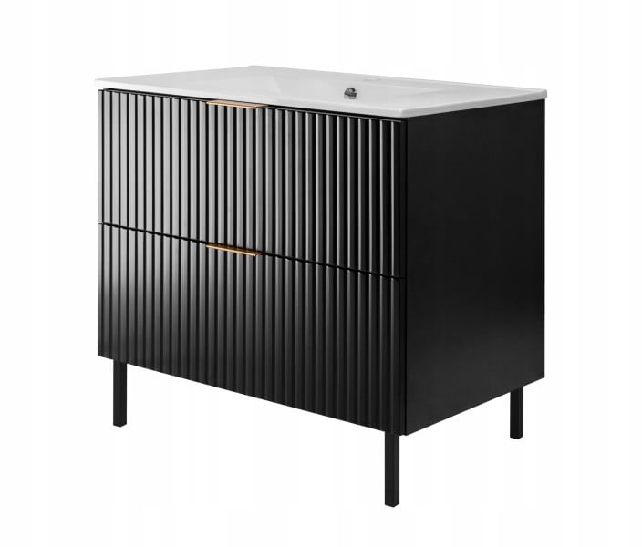 Szafka łazienkowa FLOW 80 cm czarna z umywalką i metalowymi nóżkami 717120