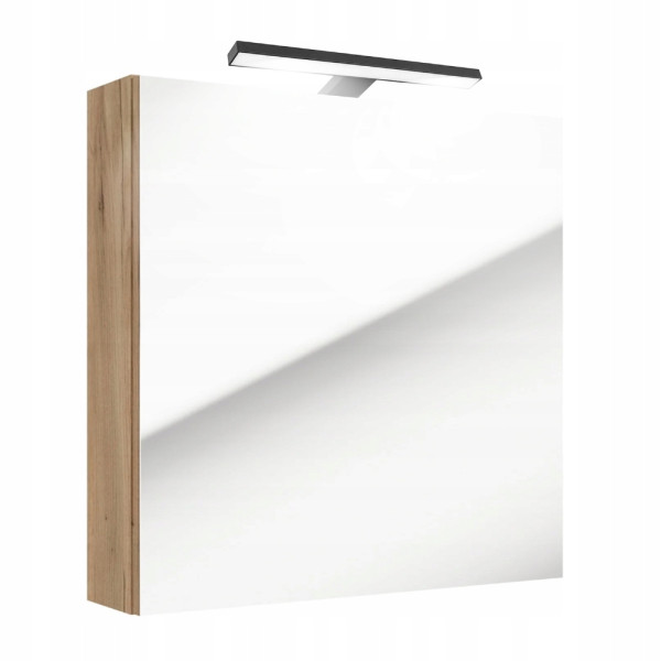 Szafka Łazienkowa Lustrzana 60 x 60 x 15 cm Dąb Craft Złoty Lampa LED 30 cm 1066254