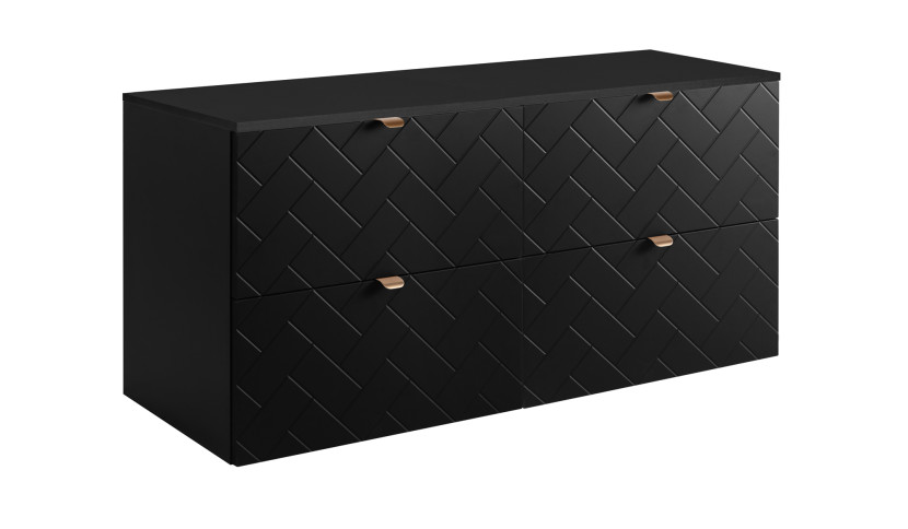 Szafka łazienkowa, matowa czerń, 120 x 57 x 46 cm, uchwyty w kolorze złotym 1067300