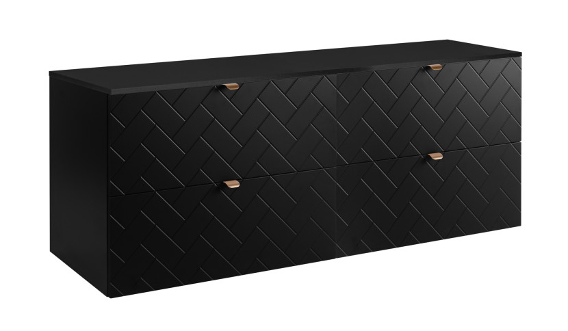 Szafka łazienkowa, matowa czerń, 160 x 57 x 46 cm, uchwyty w kolorze złotym 1060004