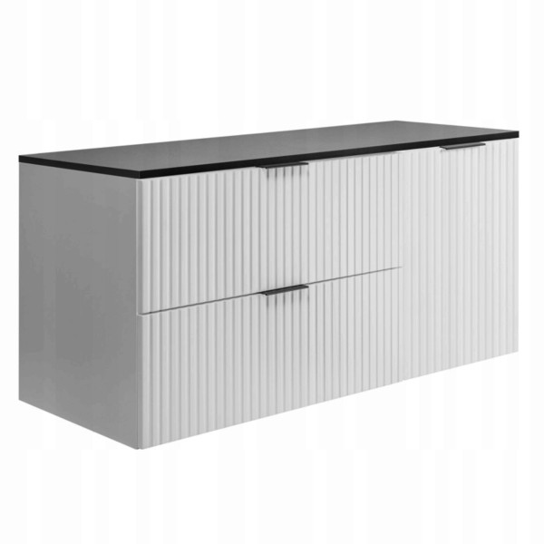 Szafka Łazienkowa Szuflady Drzwi Flisan 100X46 Cm Biała Z Czarnym Blatem 1058884