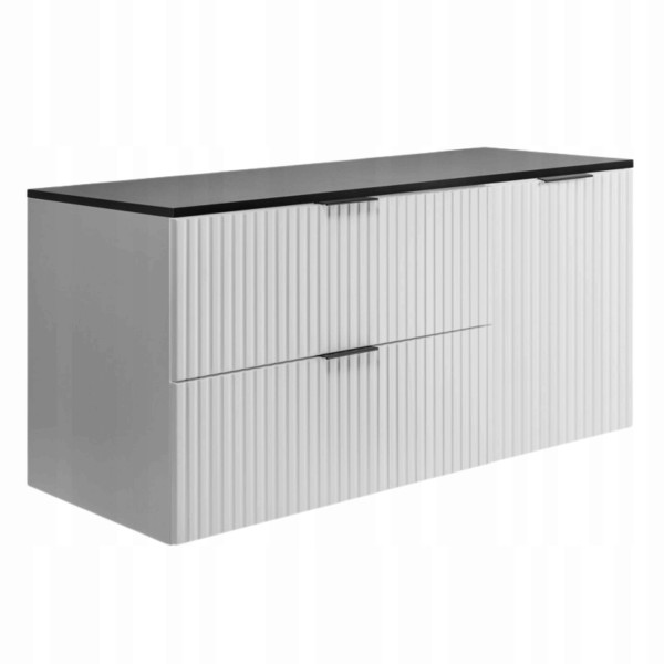 Szafka Łazienkowa Szuflady Drzwi Flisan 120X46 Cm Biała Z Czarnym Blatem 1058908