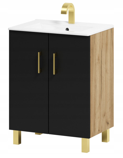Szafka łazienkowa VIKI 50 z umywalką czarny/dąb craft złoty 522515