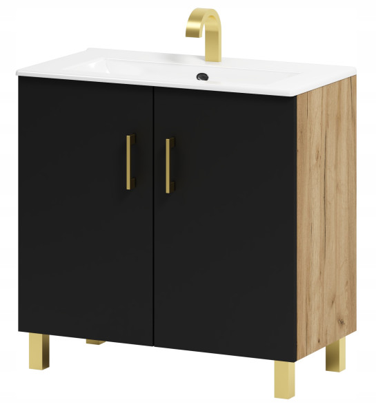 Szafka łazienkowa Viki 80 z umywalką czarny/dąb Craft złoty 522458
