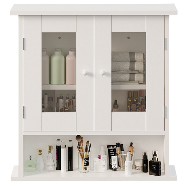 Szafka łazienkowa wisząca biała 2-drzwiowa szklana ścienna loft półki 58 cm 962591