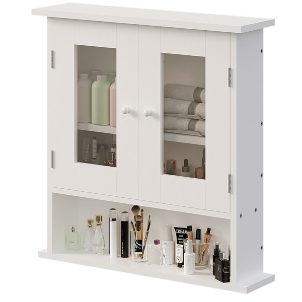 Szafka łazienkowa wisząca biała 2-drzwiowa szklana ścienna loft półki 58 cm 960879