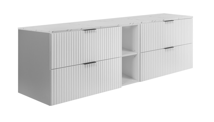 Szafka łazienkowa wisząca, biała / blat marmur (MDF), 180 x 57 x 46 cm 1060037