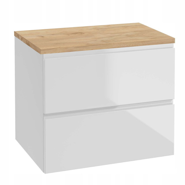 Szafka Łazienkowa Wisząca Biała z Blatem Dąb Złoty 60 cm Front Połysk 570220