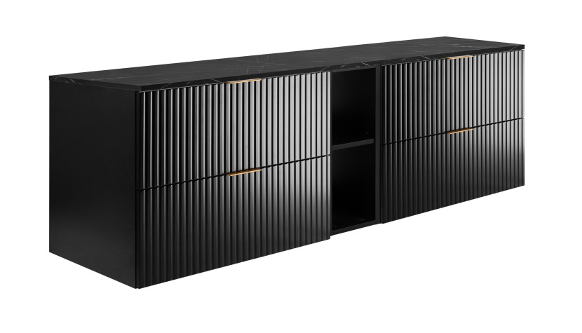 Szafka łazienkowa wisząca, czarna / blat marmur (MDF), 180 x 57 x 46 cm 1060017