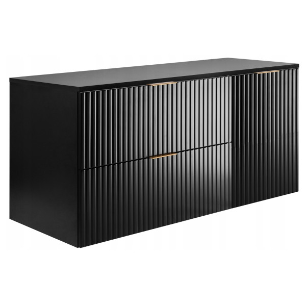 Szafka Łazienkowa Wisząca Czarna Szuflady Drzwi 120X46 Cm Z Czarnym Blatem 1058925