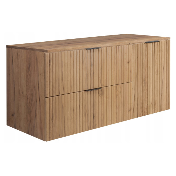 Szafka Łazienkowa Wisząca Dąb Szuflady Drzwi 120X46 Cm Z Dębowym Blatem 1058913