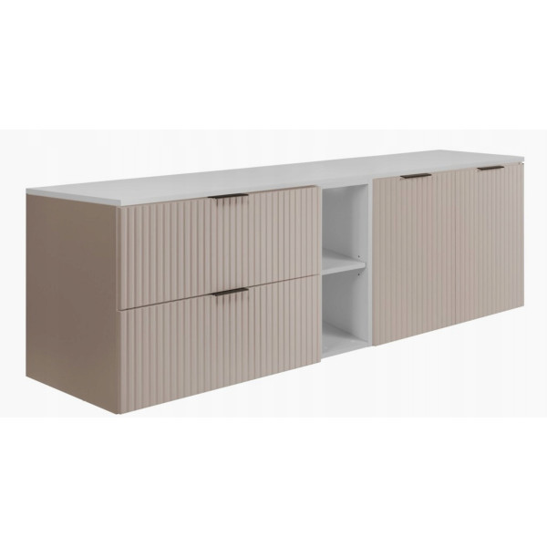 Szafka Łazienkowa Wisząca Dwudrzwiowa Kaszmir Blat Regał Biały 140X46 Cm 1058777
