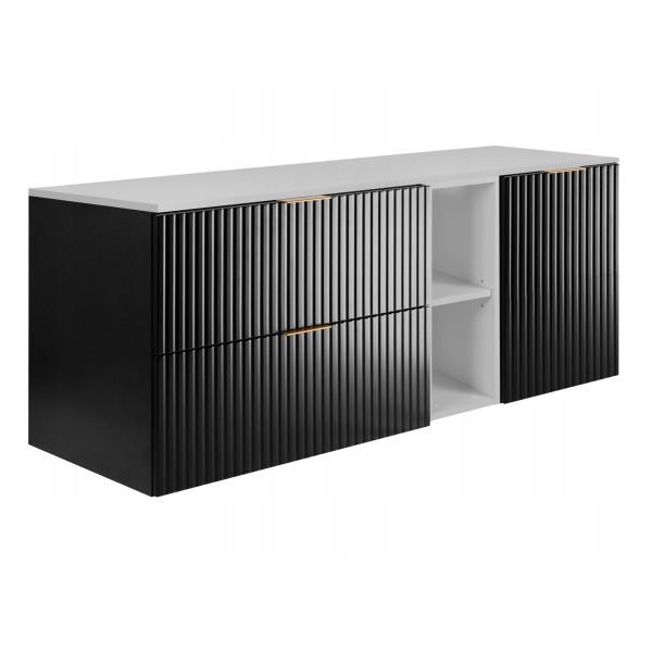 Szafka Łazienkowa Wisząca Jednodrzwiowa Czarna Blat Regał Biały 120X46 Mdf 1058865