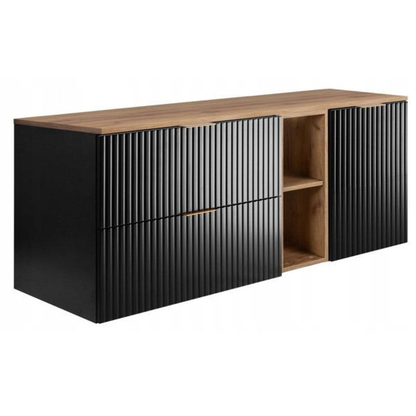 Szafka Łazienkowa Wisząca Jednodrzwiowa Czarna Blat Regał Dąb 120X46 Mdf 1058927