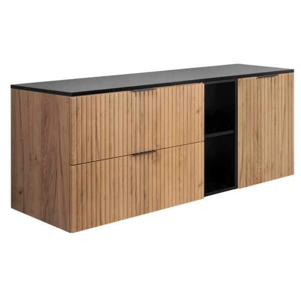 Szafka Łazienkowa Wisząca Jednodrzwiowa Dąb Blat Regał Czarny 120X46 Mdf 1058747