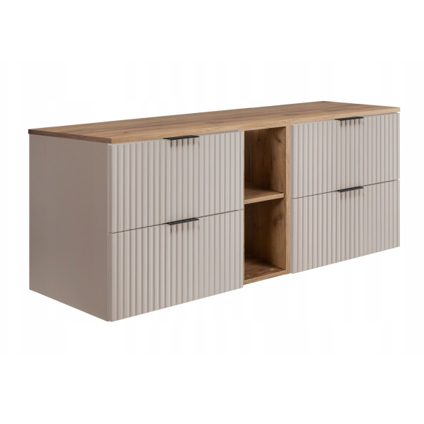 Szafka Łazienkowa Wisząca Kaszmir Regał Blat Dąb 140X46 Cm Flisan Ryflowana 1058762