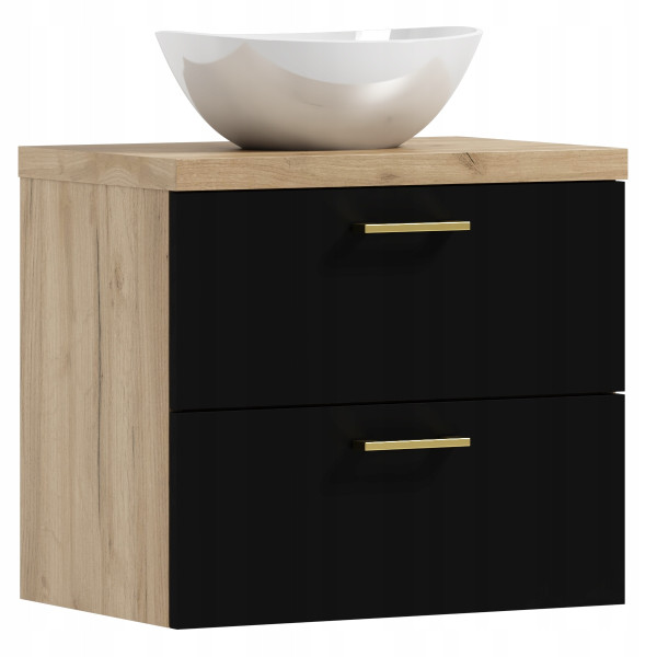 Szafka łazienkowa wisząca LUNA 50 czarny/dąb craft złoty z umywalką Eliza B 526368