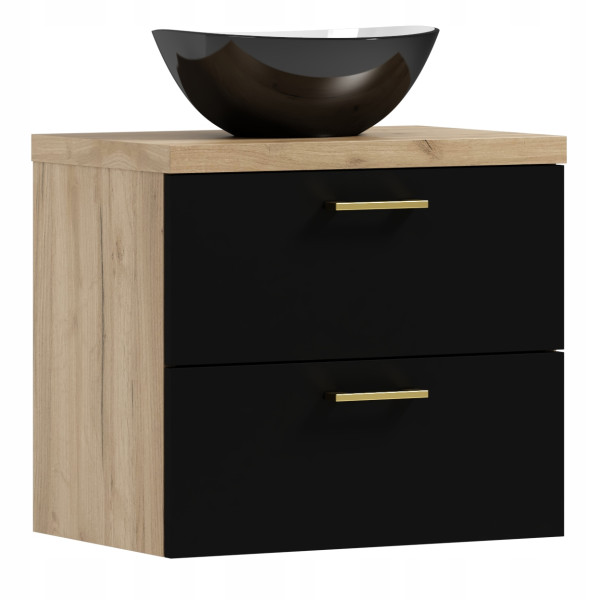 Szafka łazienkowa wisząca LUNA 50 czarny/dąb craft złoty z umywalką Eliza C 522457