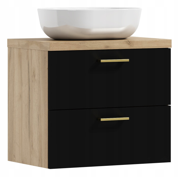 Szafka łazienkowa wisząca LUNA 60 czarny/dąb craft złoty z umywalką Blanco 549997