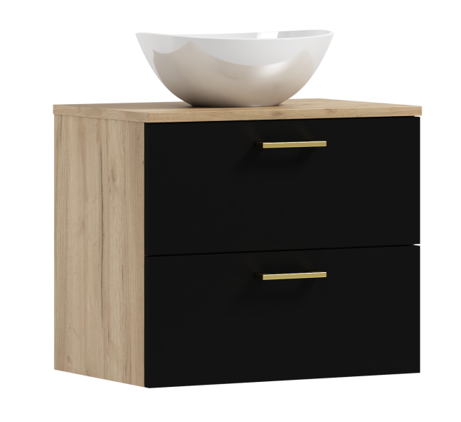 Szafka łazienkowa wisząca LUNA 60 czarny/dąb craft złoty z umywalką Eliza B 568352