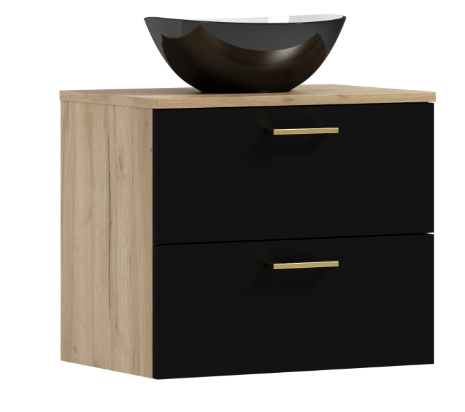 Szafka łazienkowa wisząca LUNA 60 czarny/dąb craft złoty z umywalką Eliza C 568344