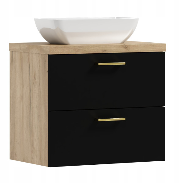 Szafka łazienkowa wisząca LUNA 60 czarny/dąb craft złoty z umywalką Lara 522448