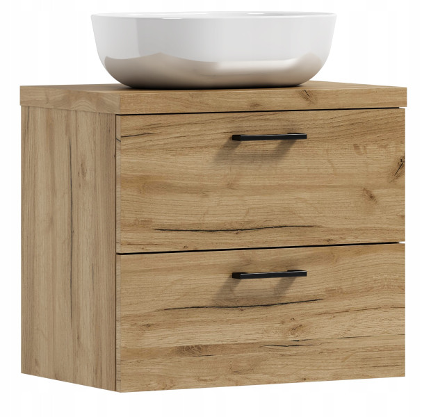 Szafka łazienkowa wisząca LUNA 60 dąb craft złoty z umywalką Blanco 526371