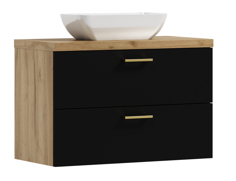 Szafka łazienkowa wisząca LUNA 80 czarny/dąb craft zło z umywalką Lara 568359