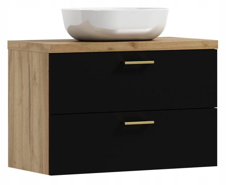 Szafka łazienkowa wisząca LUNA 80 czarny/dąb craft złoty z umywalką Blanco 536258