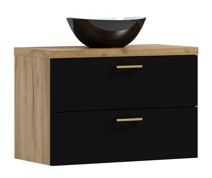 Szafka łazienkowa wisząca LUNA 80 czarny/dąb craft złoty z umywalką ElizaC 568356