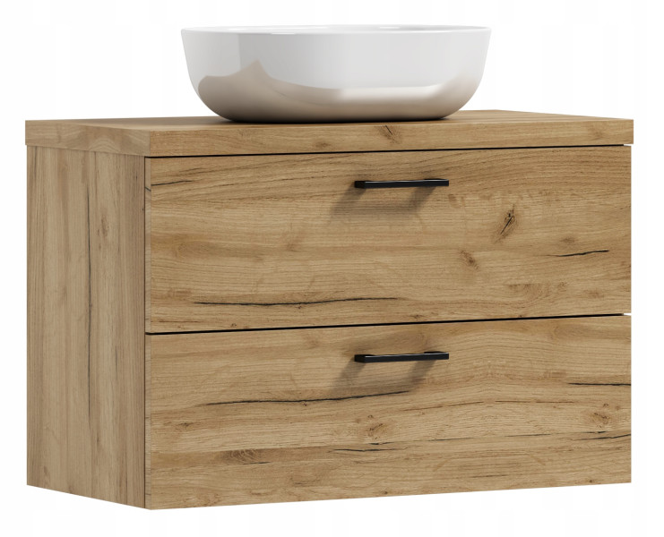 Szafka łazienkowa wisząca LUNA 80 dąb craft złoty z umywalką Blanco 536253