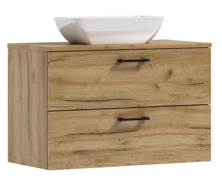 Szafka łazienkowa wisząca LUNA 80 dąb craft złoty z umywalką Lara 568358