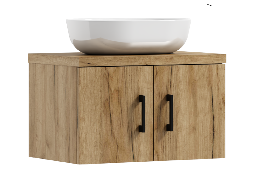 Szafka łazienkowa wisząca MARKUS 50 dąb craft złoty z umywalką Blanco 633662