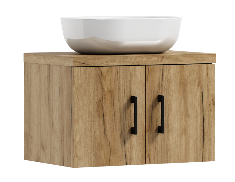 Szafka łazienkowa wisząca MARKUS 60 dąb craft złoty z umywalką Blanco 633673