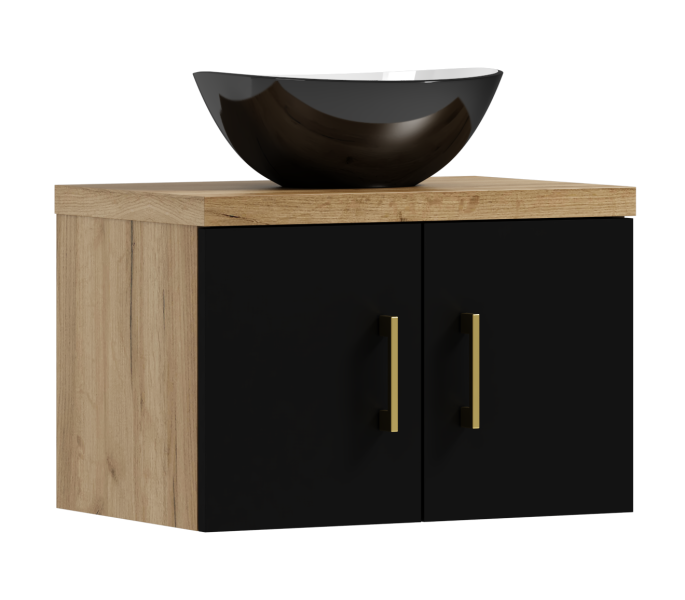 Szafka łazienkowa wisząca MARKUS 80 czarny/dąb craft złoty z umywalką Eliza 633658