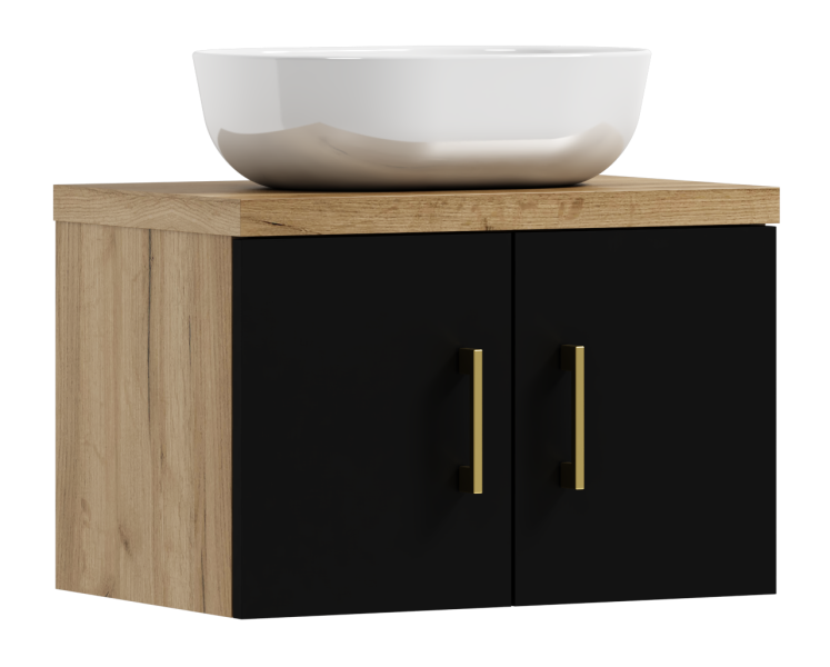 Szafka łazienkowa wisząca MARKUS60 czarny/dąb craft złoty z umywalką Blanco 633682
