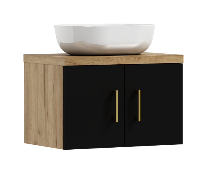 Szafka łazienkowa wisząca MARKUS80 czarny/dąb craft złoty z umywalką Blanco 633667