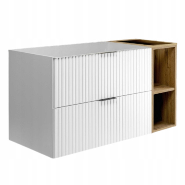 Szafka Łazienkowa Wisząca Pod Umywalkę 100X46 Cm Flisan Biała Z Regałem Mdf 1058886