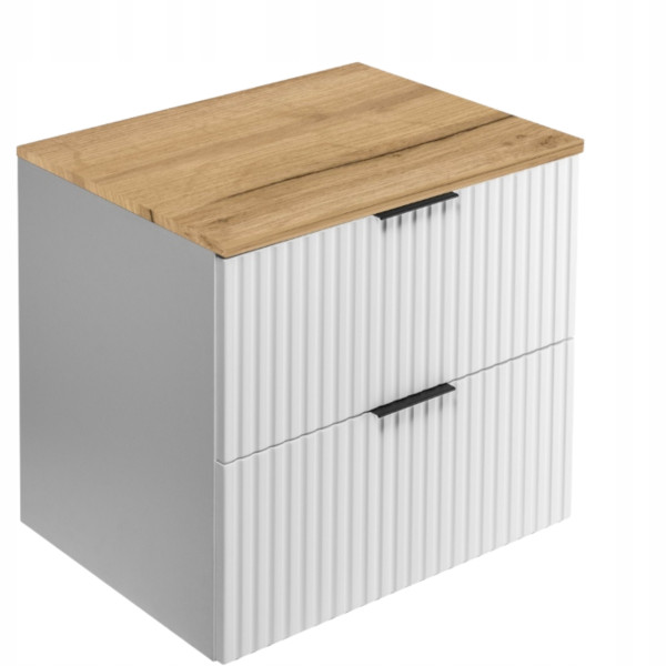Szafka Łazienkowa Wisząca Pod Umywalkę Flisan 60X46 Cm Z Blatem Biały Dąb 1058889